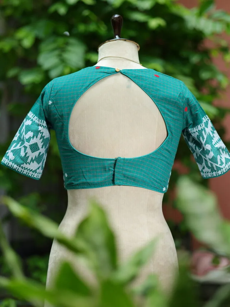 Jaharat jamdani – Blouse in Rama green, back view | Tilattama