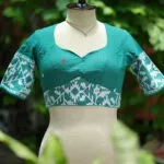 Jaharat jamdani – Blouse in Rama green, front view | Tilattama