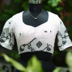 Jaharat jamdani – Blouse in white & black, front view | Tilattama