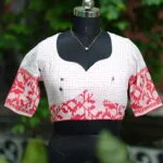 Jaharat jamdani – Blouse in white & red, front view | Tilattama