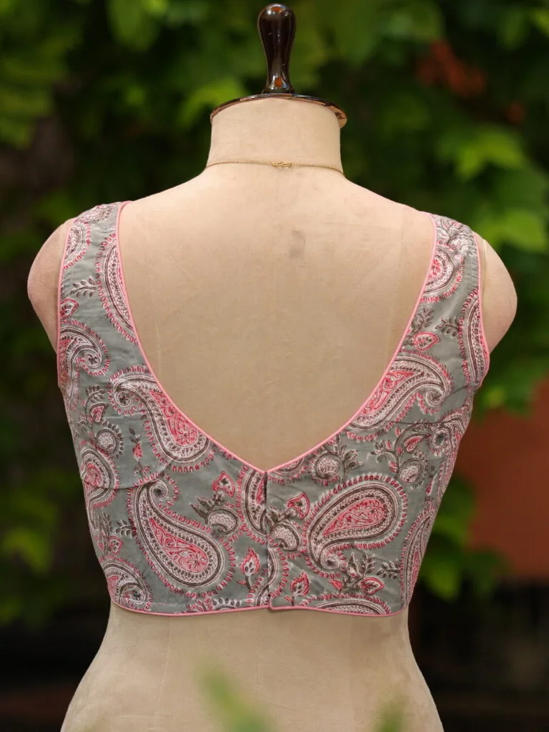 Jaipuri Jadu N/P – Blouse in Slate, back view | Tilattama