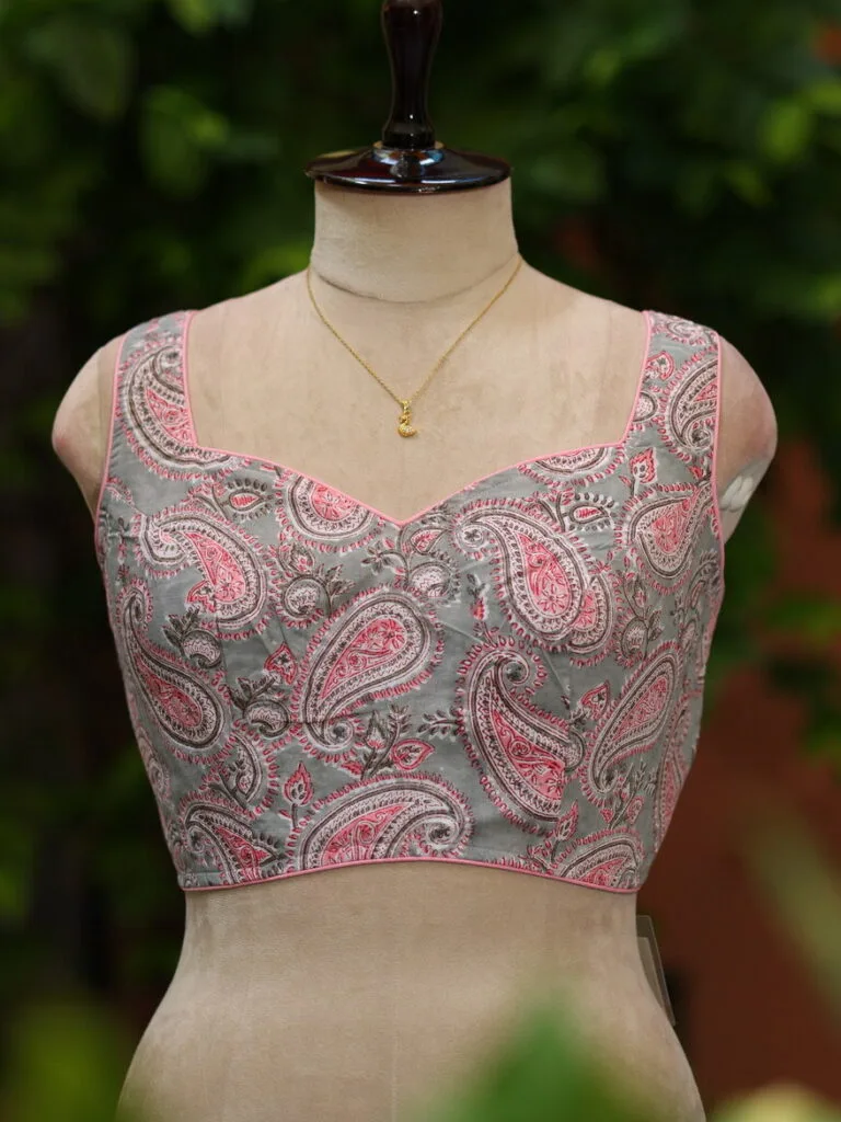 Jaipuri Jadu N/P – Blouse in Slate, front view | Tilattama