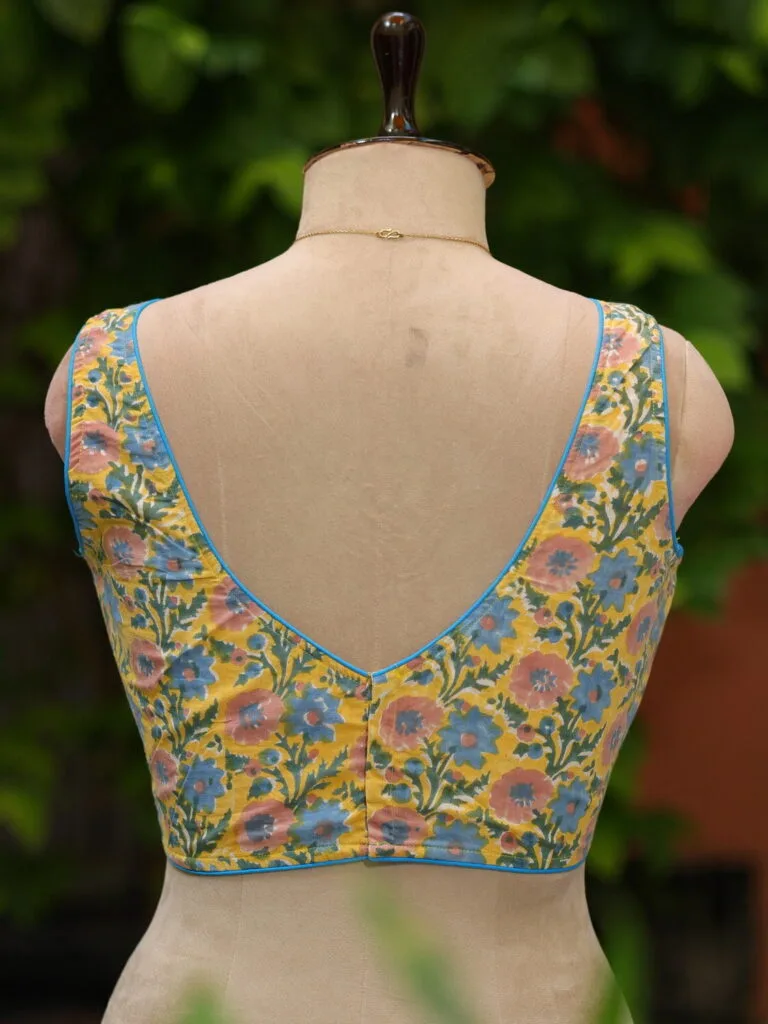 Jaipuri Jadu N/P – Blouse in Yellow, back view | Tilattama
