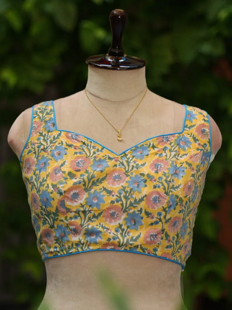 Jaipuri Jadu N/P – Blouse in Yellow, front view | Tilattama