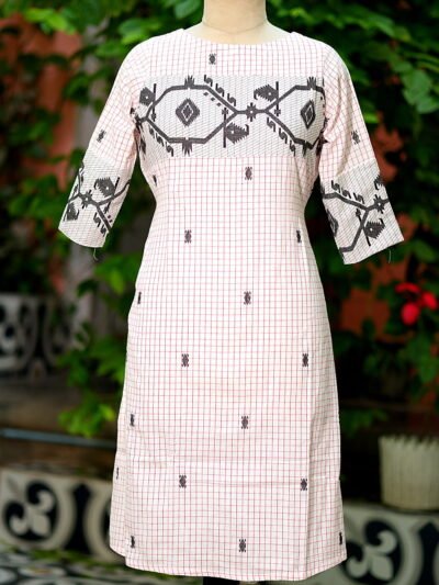 Jamdani Border One Piece - white-black