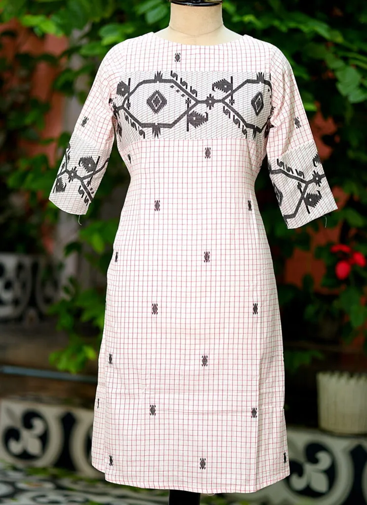 Jamdani Border One Piece - white-black