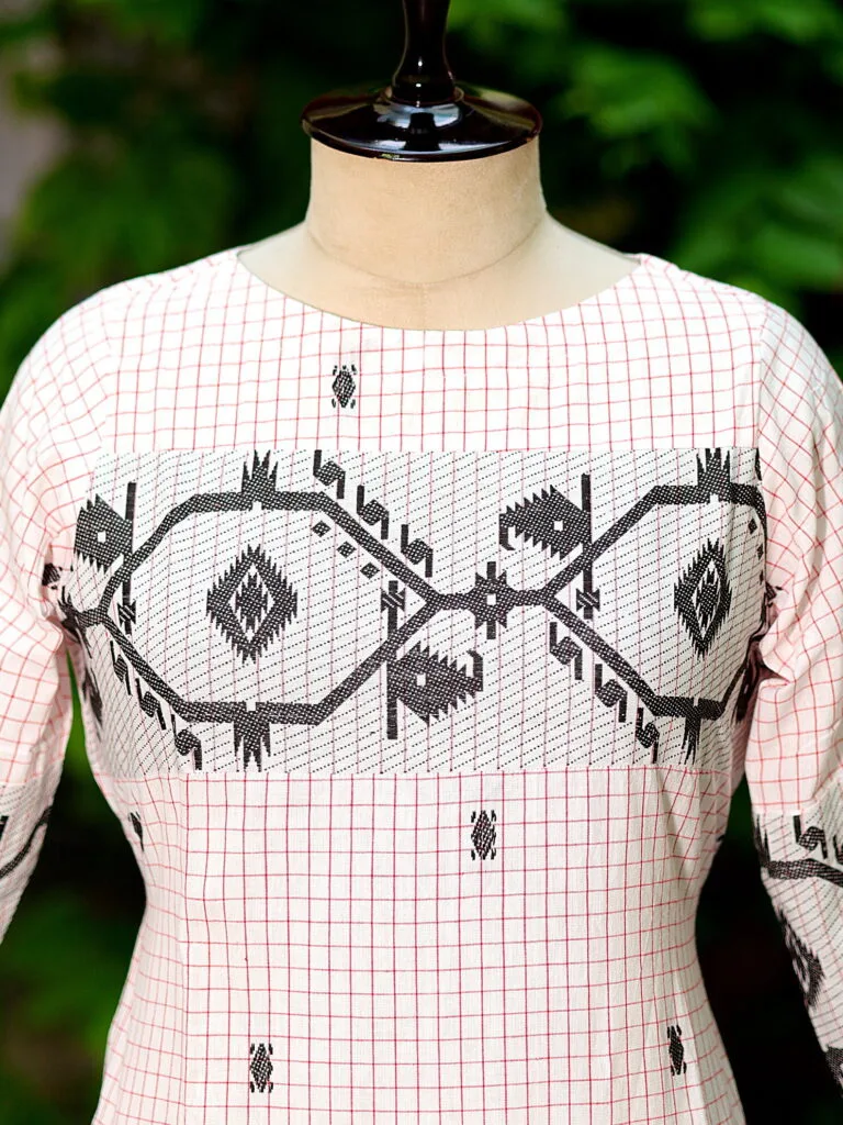 Jamdani Border One Piece - white-black