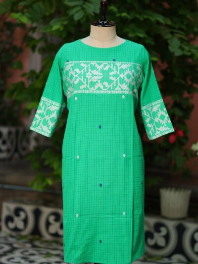 Jamdani Border One Piece - parrot-green