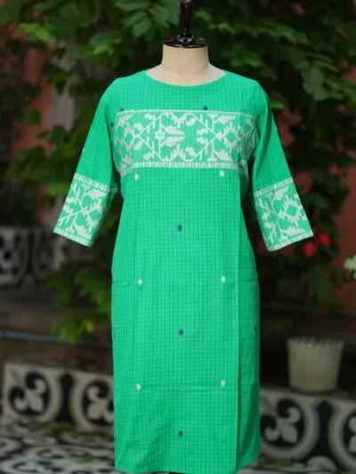 Jamdani Border One Piece - parrot-green