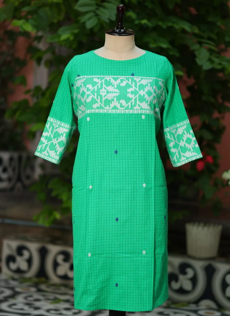 Jamdani Border One Piece - parrot-green