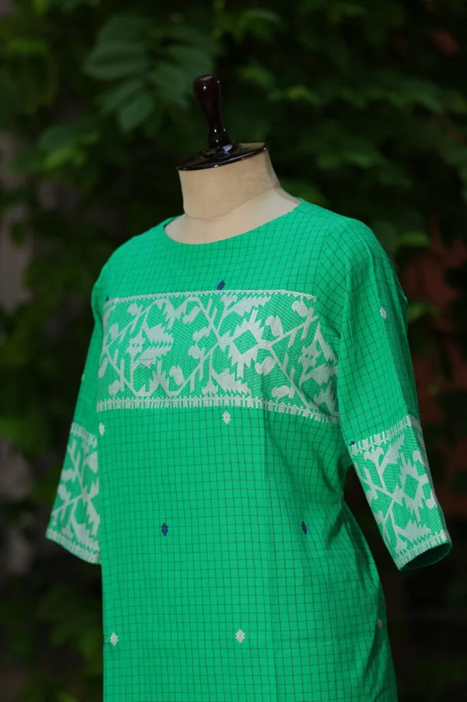Jamdani Border One Piece - parrot-green