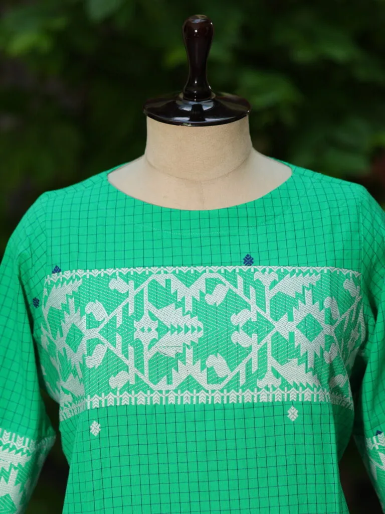 Jamdani Border One Piece - parrot-green