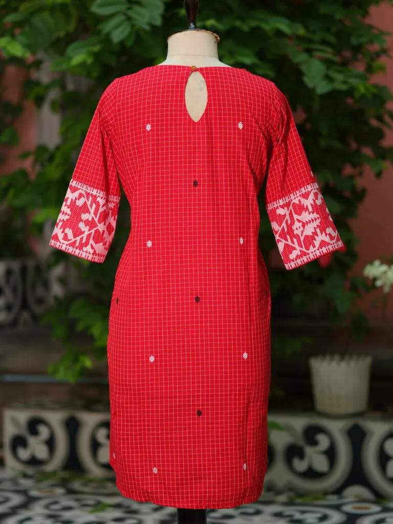 Jamdani Border One Piece - red