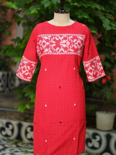 Jamdani Border One Piece - red