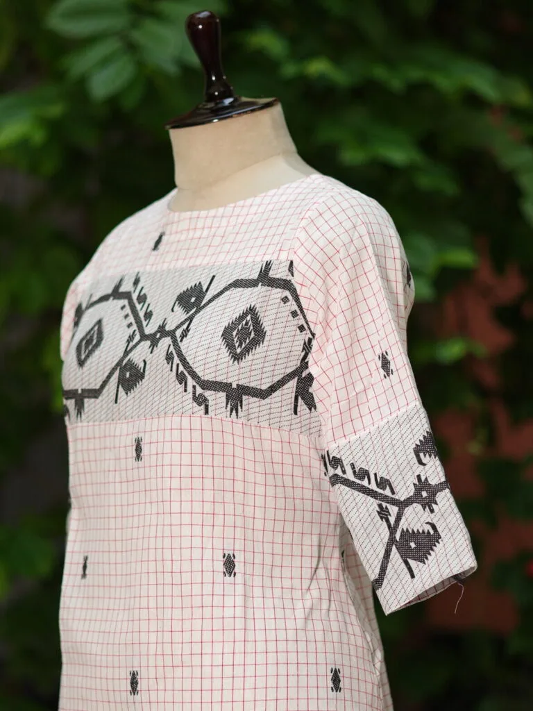 Jamdani Border One Piece - white-black
