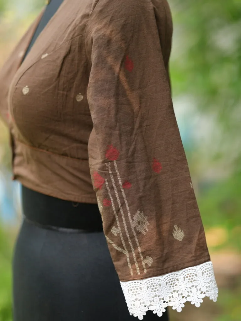 Jamdani Celeb 3/4th – Blouse in Brown, side view | Tilattama