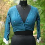 Jamdani Celeb 3/4th – Blouse in Rama green, front view | Tilattama