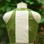 Jamdani Hakoba Halter – Blouse in parrot green, back view | Tilattama