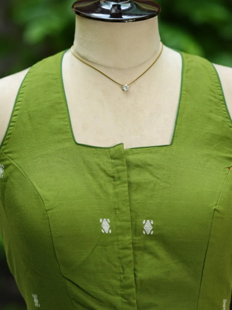 Jamdani Hakoba Halter – Blouse in parrot green | Tilattama