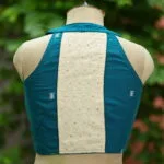 Jamdani Hakoba Halter – Blouse in Rama green, back view | Tilattama