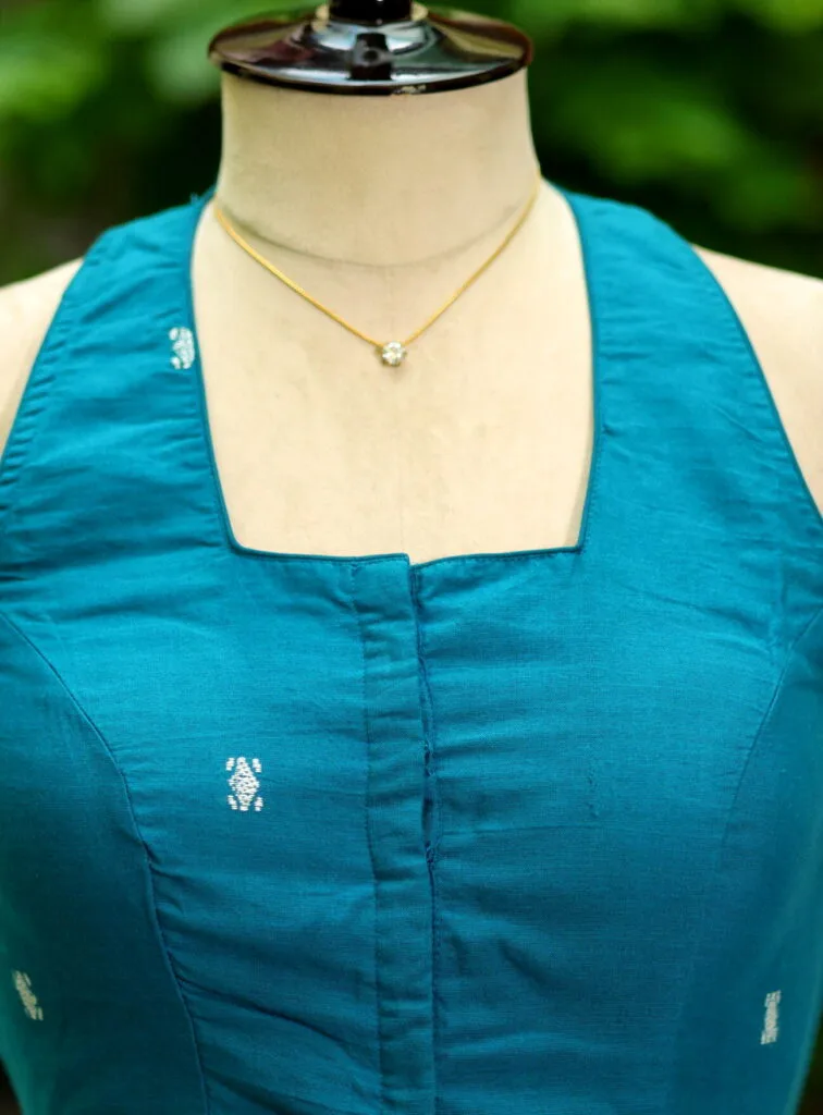 Jamdani Hakoba Halter – Blouse in Rama green | Tilattama