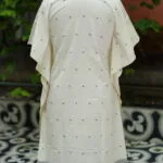 Jamdani Kaftan – Kurti in white & black, back view | Tilattama