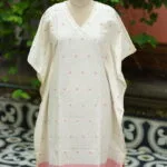 Jamdani Kaftan – Kurti in white & red, front view | Tilattama