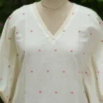 Jamdani Kaftan – Kurti in white & red | Tilattama