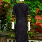 Jamdani Overlap V Kurti – Kurti in Black, back view | Tilattama