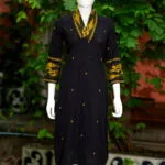 Jamdani Overlap V Kurti – Kurti in Black, front view | Tilattama