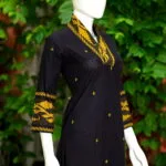 Jamdani Overlap V Kurti – Kurti in Black, side view | Tilattama