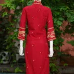 Jamdani Overlap V Kurti – Kurti in Maroon, back view | Tilattama