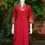 Jamdani Overlap V Kurti – Kurti in Maroon, front view | Tilattama