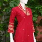 Jamdani Overlap V Kurti – Kurti in Maroon, side view | Tilattama
