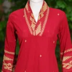 Jamdani Overlap V Kurti – Kurti in Maroon | Tilattama
