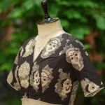 Kalamkari Boat V Neck – Blouse in Black, neckline | Tilattama