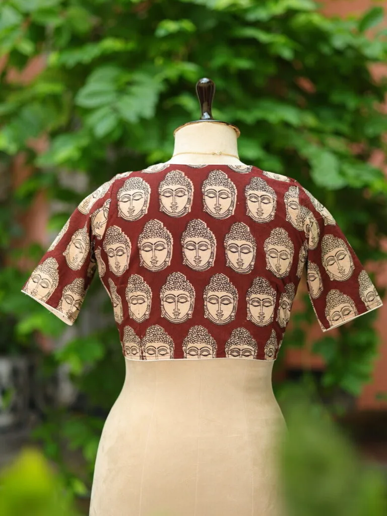 Kalamkari Boat V Neck - chocolate