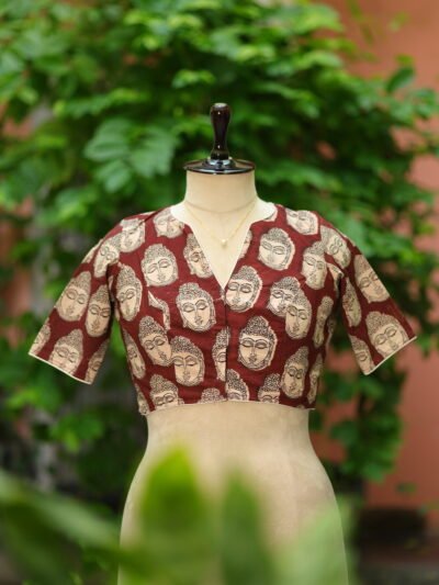 Kalamkari Boat V Neck - chocolate