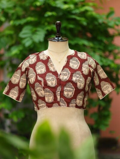 Kalamkari Boat V Neck - chocolate