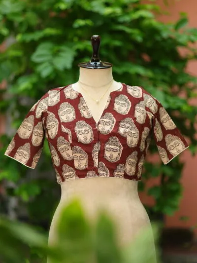 Kalamkari Boat V Neck - chocolate