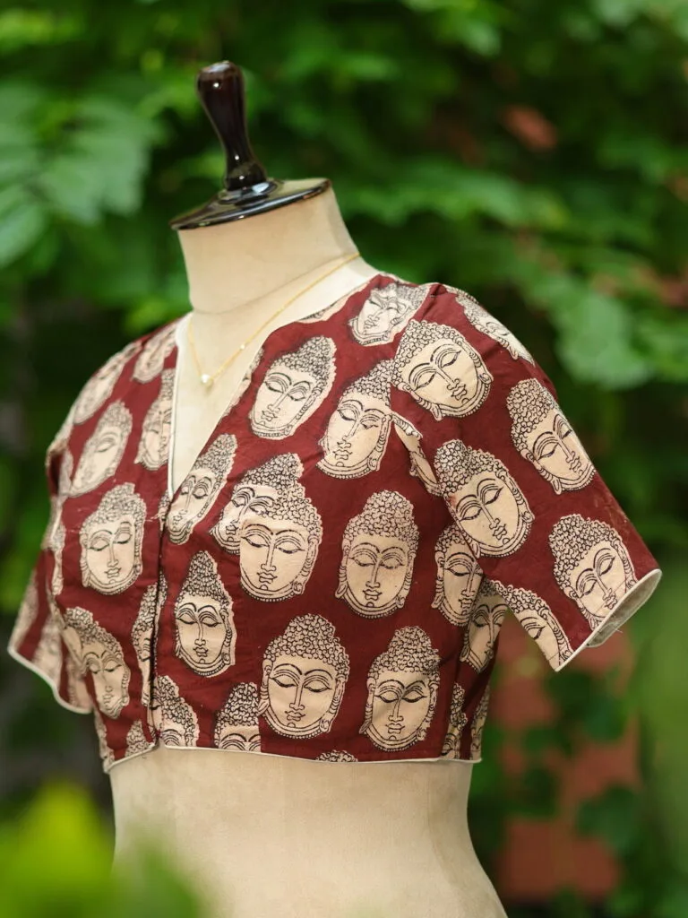 Kalamkari Boat V Neck - chocolate
