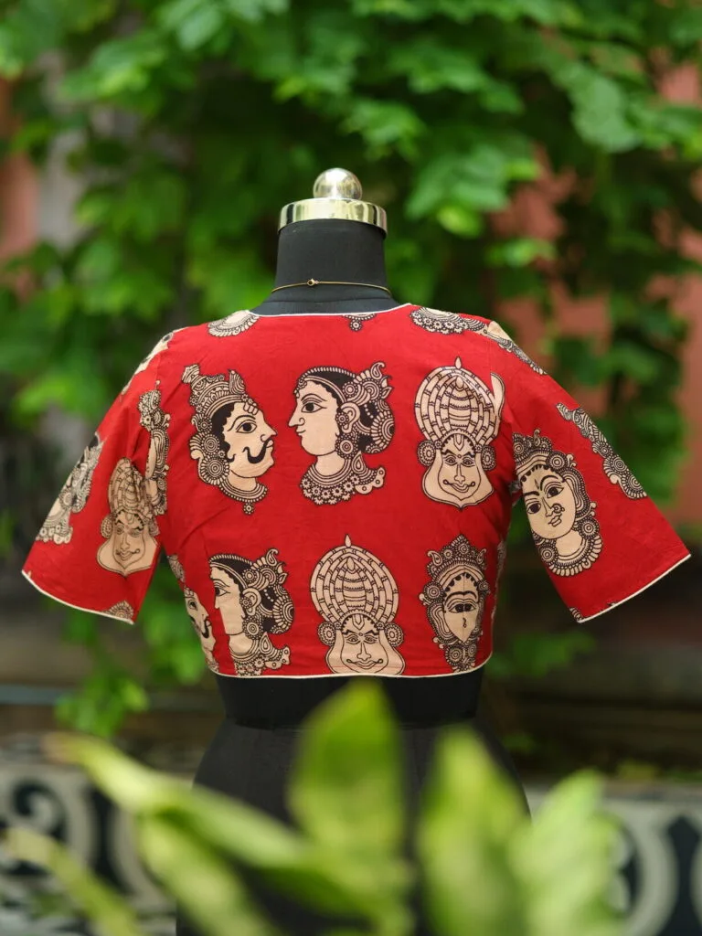 Kalamkari Boat V Neck - maroon