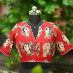 Kalamkari Boat V Neck - maroon