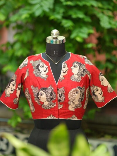 Kalamkari Boat V Neck - maroon