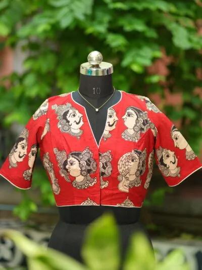 Kalamkari Boat V Neck - maroon