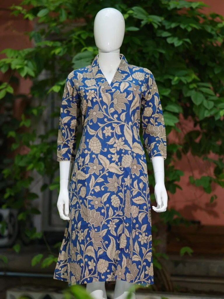 Kalamkari Kurti – Kurti in Blue, front view | Tilattama
