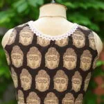 Kalamkari Square Neck S/L – Blouse in Black, neckline | Tilattama