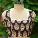Kalamkari Square Neck S/L – Blouse in Black, neckline | Tilattama