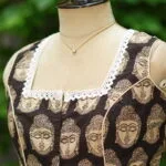 Kalamkari Square Neck S/L – Blouse in Black, neckline | Tilattama