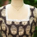 Kalamkari Square Neck S/L – Blouse in Black, neckline | Tilattama